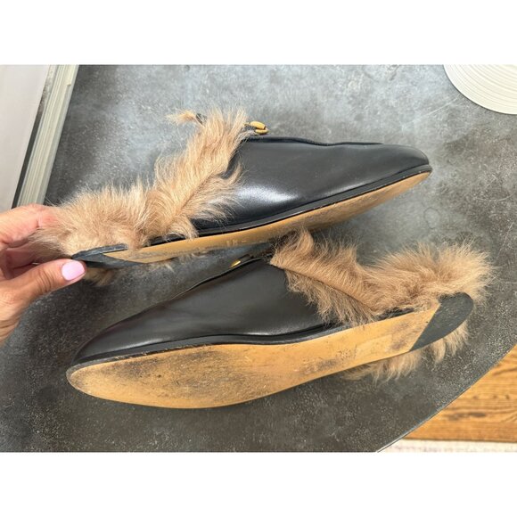 Gucci Princetown Fur Mule Black Patent Leather Slipper size 38.5 - Picture 6 of 8